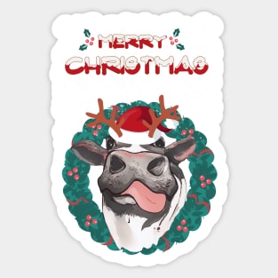 Christmas sweater cow reindeer horns and nose christmas Sticker